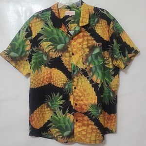 NEGATIVE SPACE Men's Pineapple Print Button‎ Up Short Sleeve Shirt - Size XL